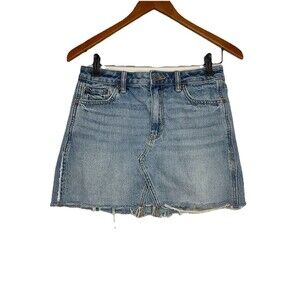 AMERICAN EAGLE Women 4 Distressed Raw Hem Denim Blue Jean Mini Skirt